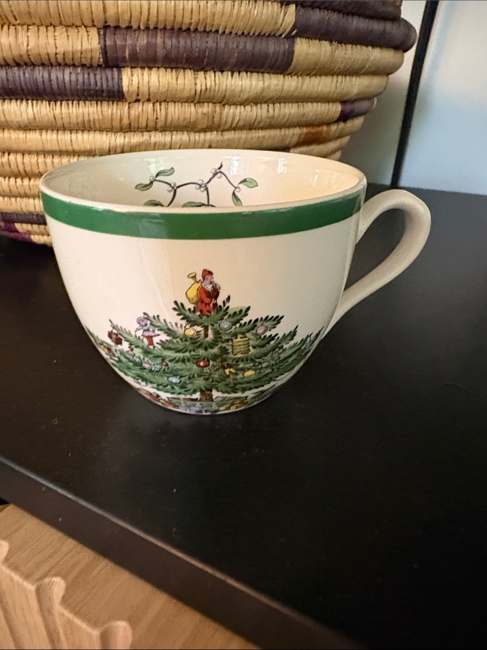 Spode Festive Christmas Tree Holiday Mug with Green Rim